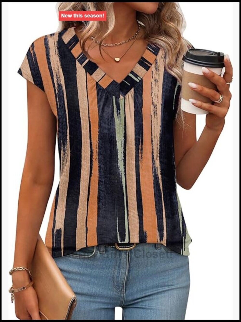 Women's V-Neck Sleeveless Striped Tank Top - Soft Breathable Summer Basic Tee